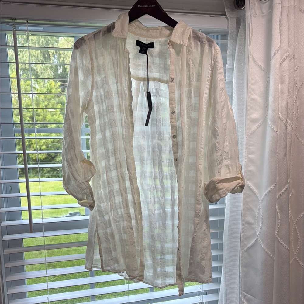 Tahari Men's Sheer Cream Button-Down Shirt